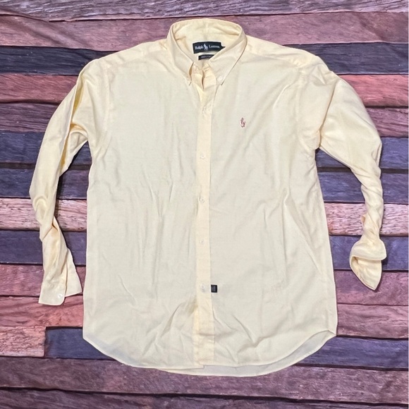 Polo Ralph Lauren Shirt Yellow Mens Vintage Casual Cotton Button Down - Picture 1 of 5